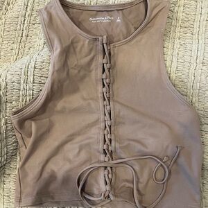 Abercrombie & Fitch Women's Brown Lace-Up Crop Top
